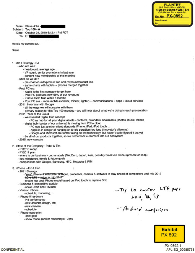 Eine vertrauliche Mail von Steve Jobs aus dem Jahr 2011 E-Mail von Steve Jobs aus 2011